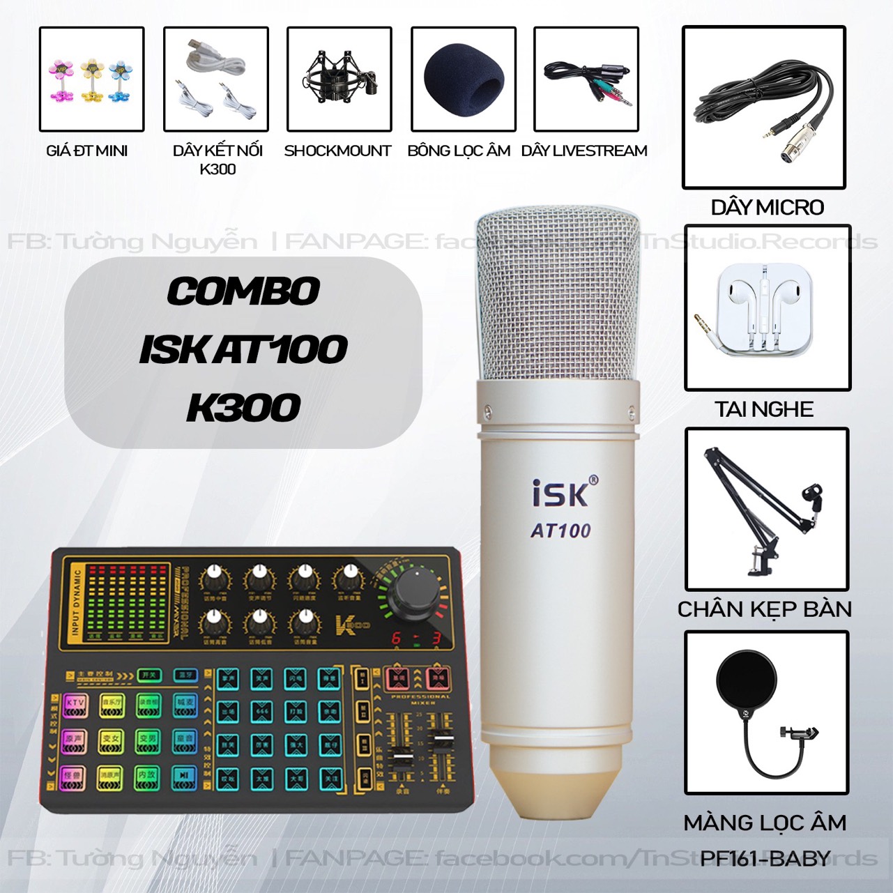 Bộ Mic Hát Livestream Soundcard K300 Pro Max Và Mic ISK AT100