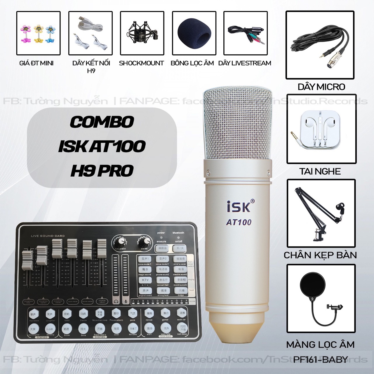 Bộ Mic Hát Livestream Soundcard H9 & Mic ISK AT100 Chất Lượng Cao, Âm Thanh Cực Kỳ Sống Động