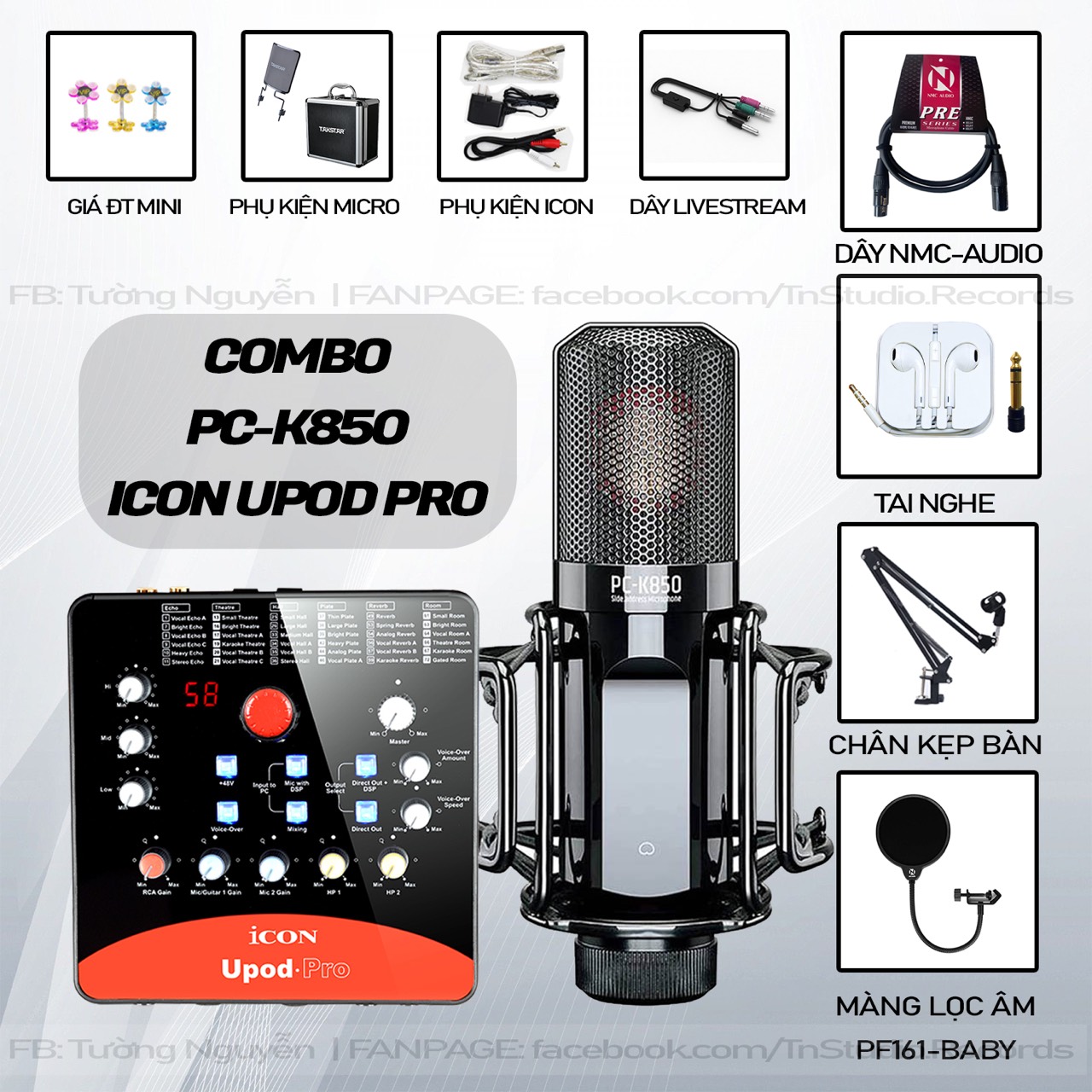Combo Micro Livestream Thu Âm PC K850 Và SoundCard Icon Upod Pro