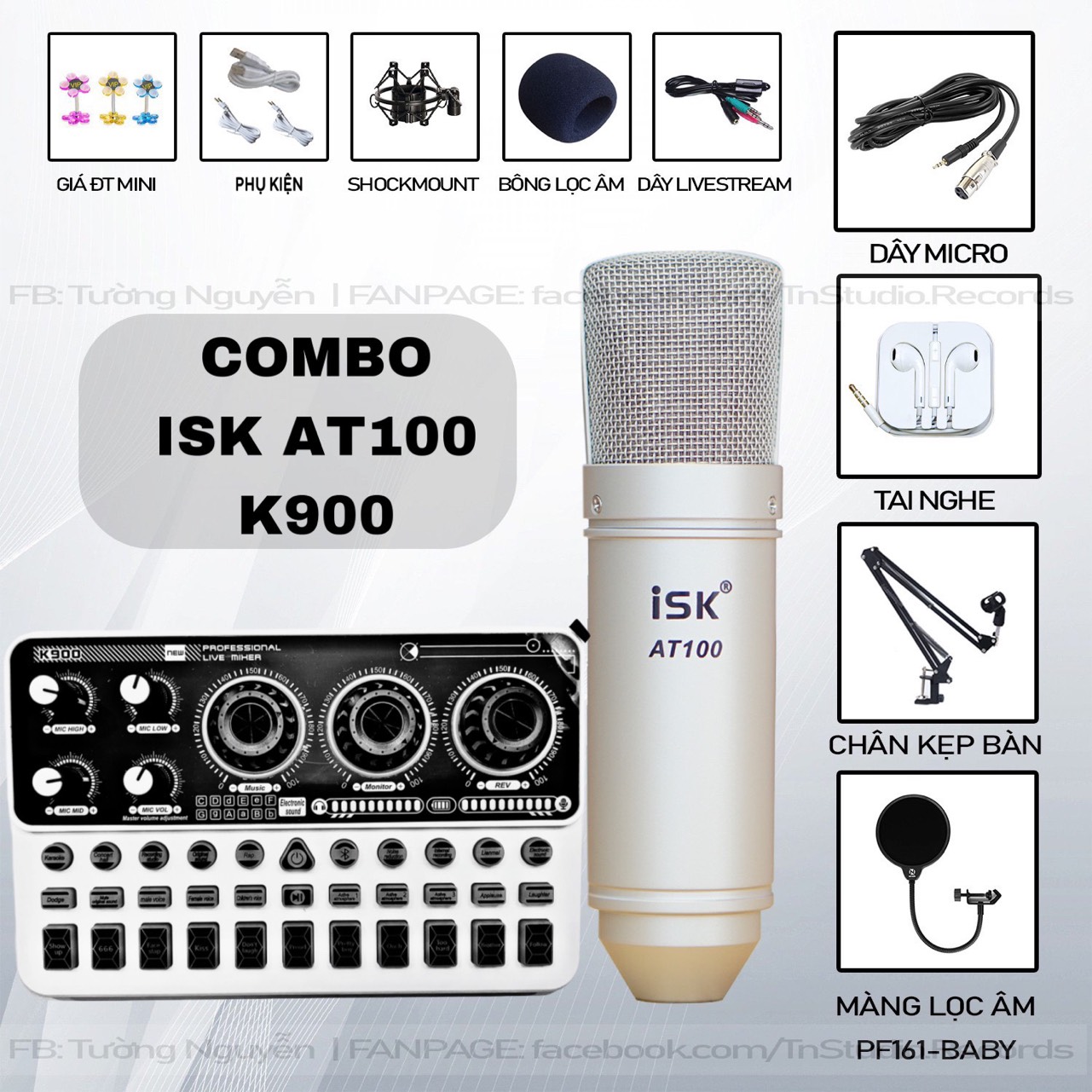 Bộ Mic Hát Livestream Soundcard K900 Và Mic ISK AT100
